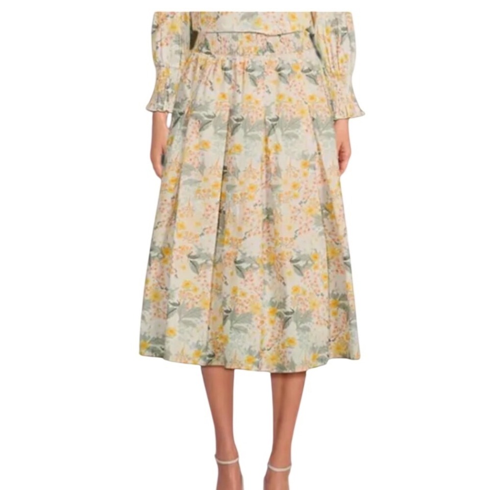 BURU Smocked Waist Floral Lined Midi Skirt XL Cottagecore‎ Boho Pockets NWT